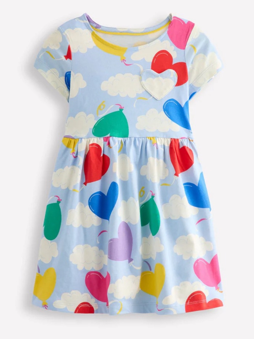 Mini Boden cloud & heart ballon print cotton dress. Size: 7-8Y